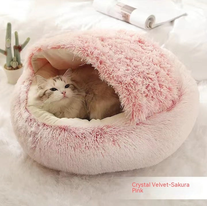 2 en 1 Lit pour chien et chat Lit d'hiver pour animaux de compagnie Lit rond en peluche Lit chaud Maison douce longue en peluche Produits pour animaux de compagnie