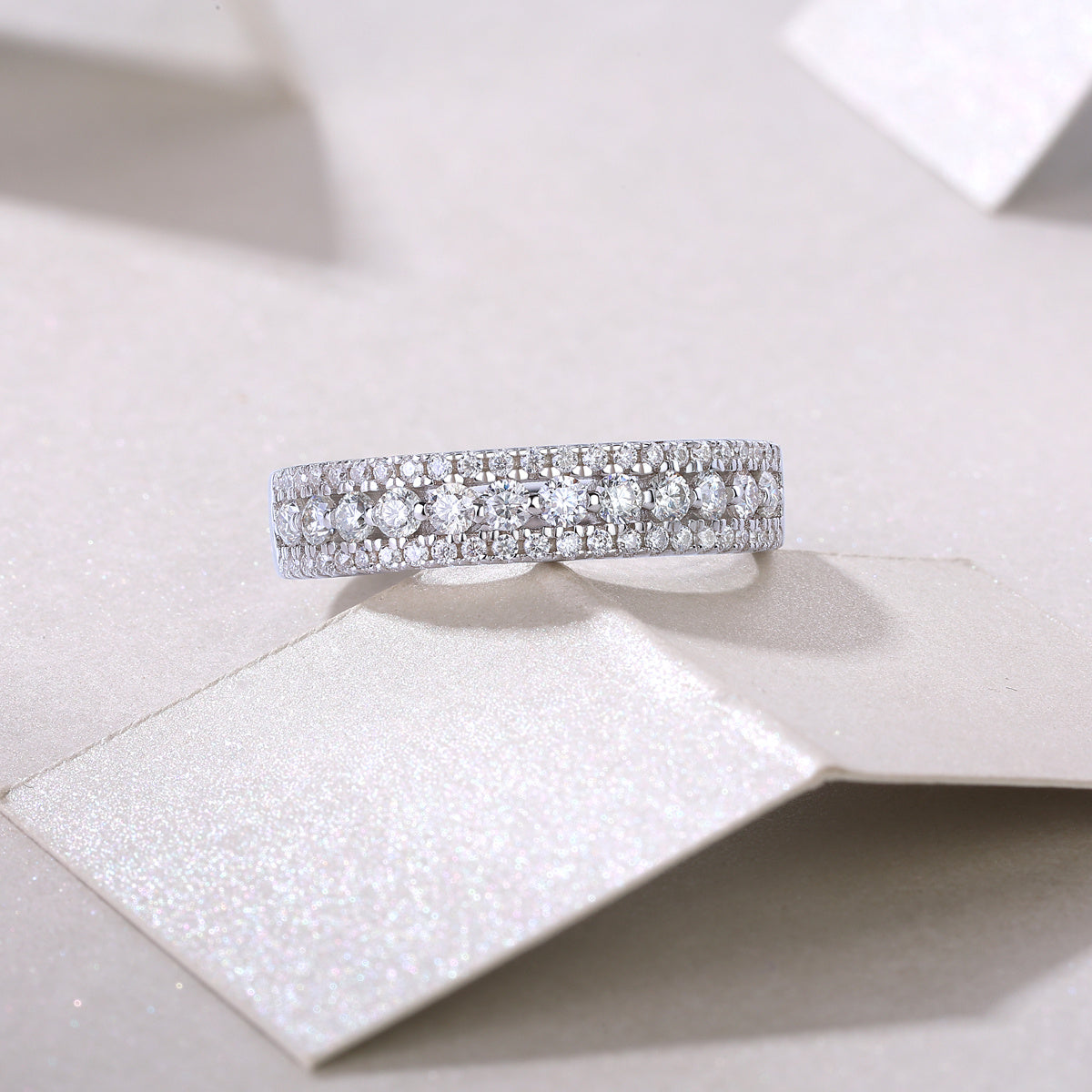 Luxuriöser, modischer, mehrreihiger Diamantring mit Moissanit-Silberring 