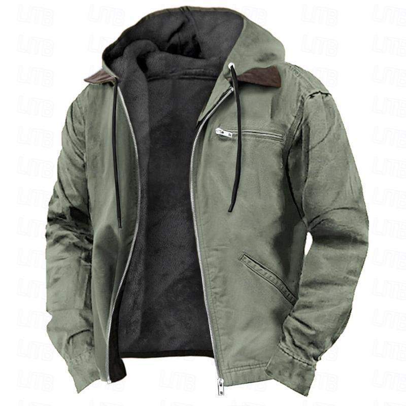 Winter Kapuzenmantel mit Taschen Mode Warme Fleece-Reißverschlussjacke Freizeit Oberbekleidung Herrenbekleidung