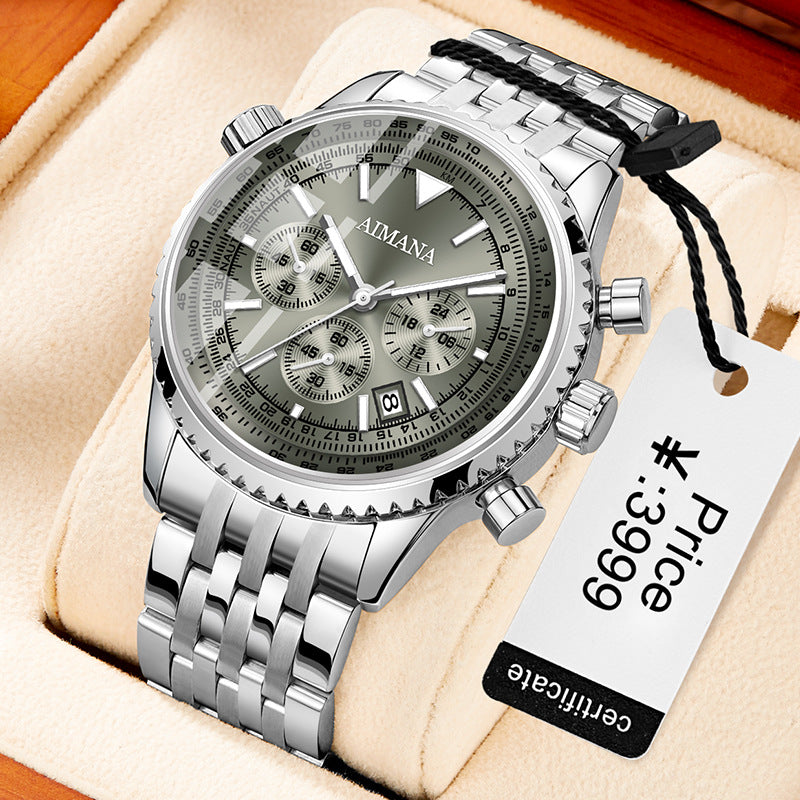 Herrenquarzuhr mit drei Augen und sechs Zeigern