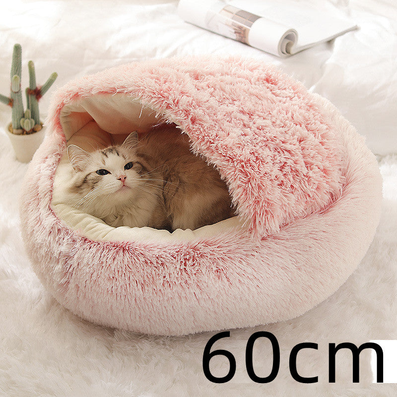 2 en 1 Lit pour chien et chat Lit d'hiver pour animaux de compagnie Lit rond en peluche Lit chaud Maison douce longue en peluche Produits pour animaux de compagnie