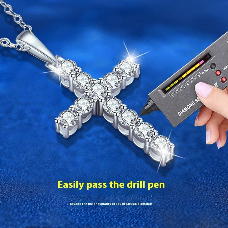 Elegant Moissanite 925 Sterling Silver Cross Necklace Pendant For Wom