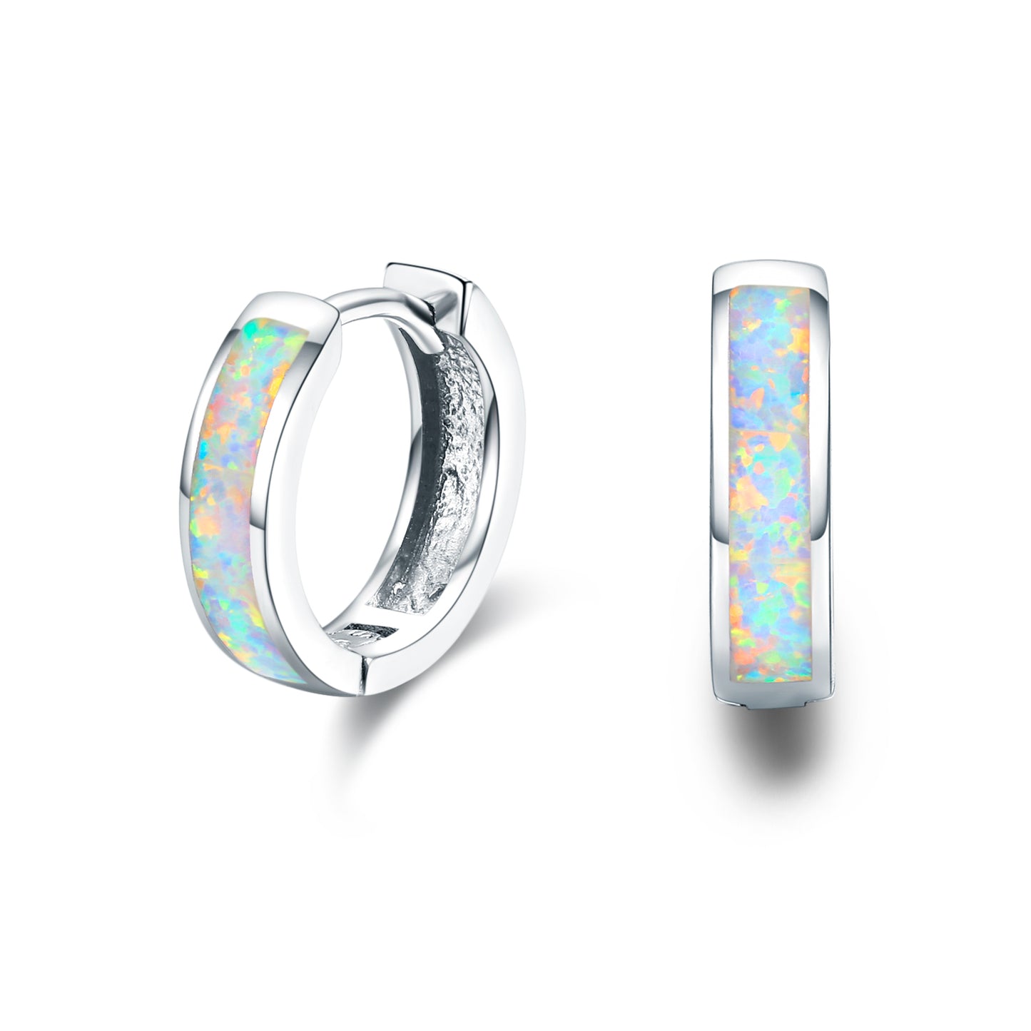 Creolen mit Scharnier, Opal-Ohrringe aus 925er Sterlingsilber für Damen