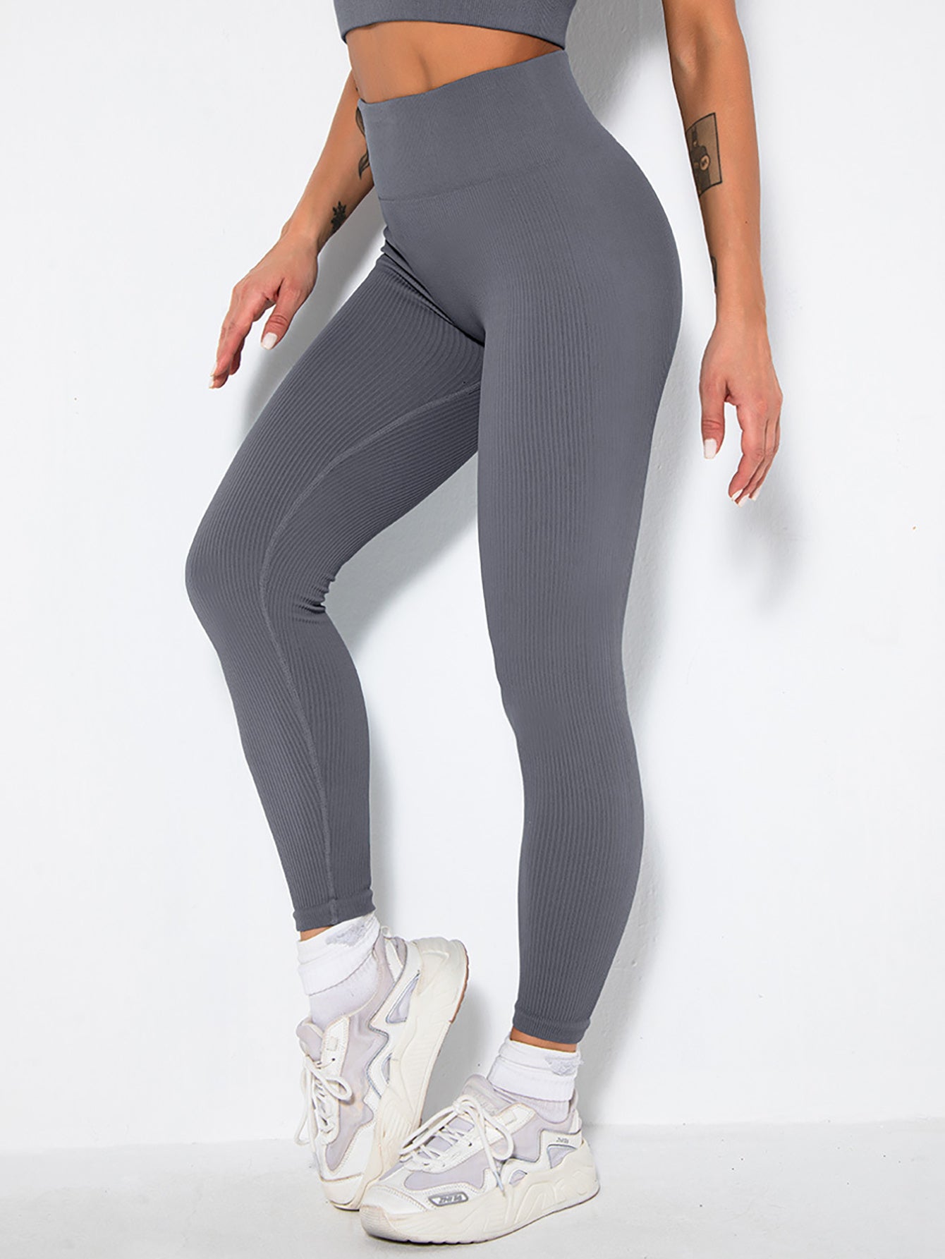 Po-Lifting-Yoga-Leggings für das Training mit hoher Taille und Bauchkontrolle, gerüschte Booty-Hose, gerippte nahtlose Leggings für Frauen mit hoher Taille für das Training im Fitnessstudio, athletische Yoga-Hose