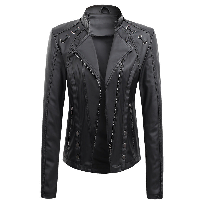 Neue Frühling- und Herbst-PU-Lederjacke für Damen, kurz