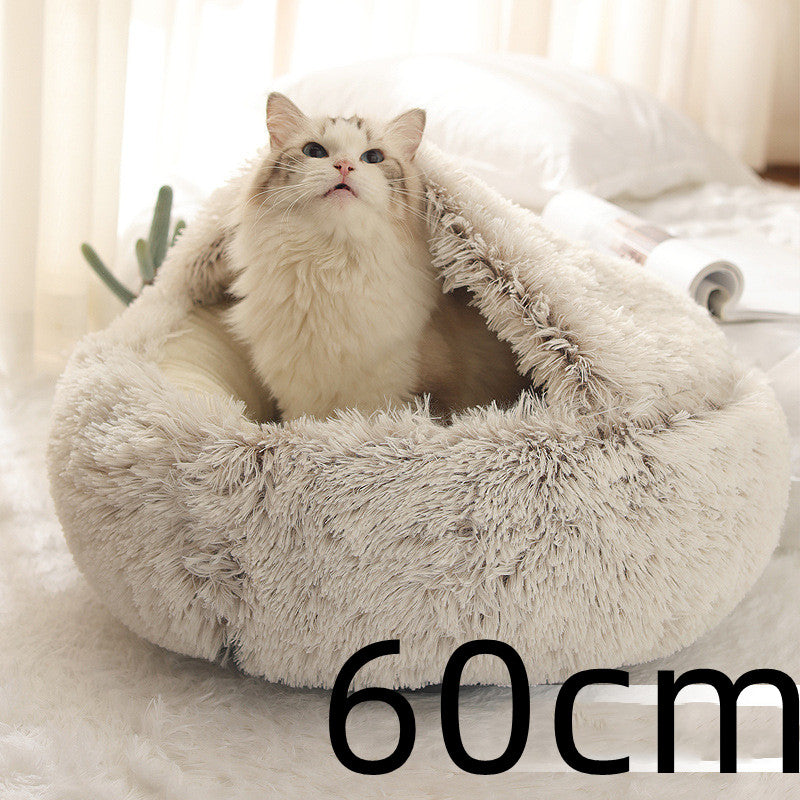 2 en 1 Lit pour chien et chat Lit d'hiver pour animaux de compagnie Lit rond en peluche Lit chaud Maison douce longue en peluche Produits pour animaux de compagnie