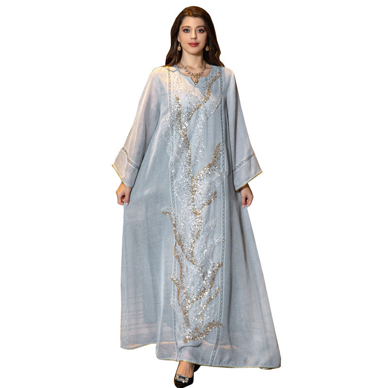 Stylish Muslim Robe Sequined Embroidery Dress for Everyday Wear