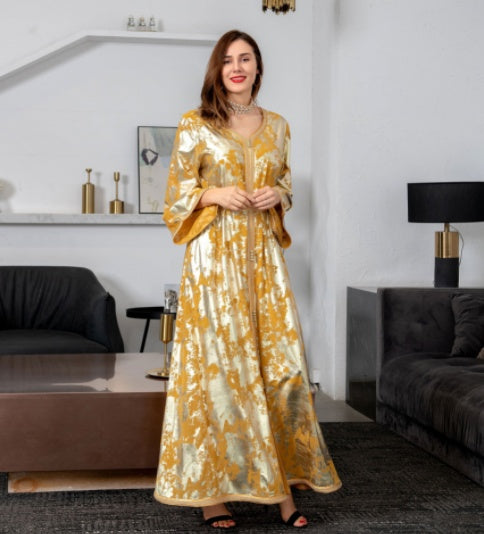 Muslimischer Bronzing-Bademantel, zweiteiliges Damenkleid mit Gürtel