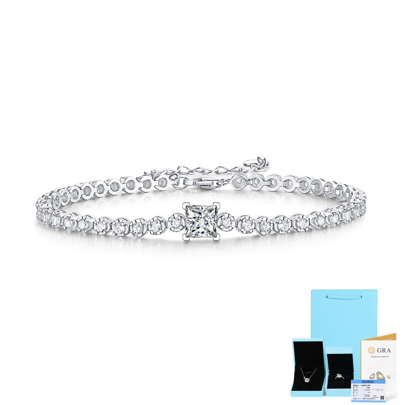 Bracelet S925 Silver Inlay Moissanite Rubik'S Cube