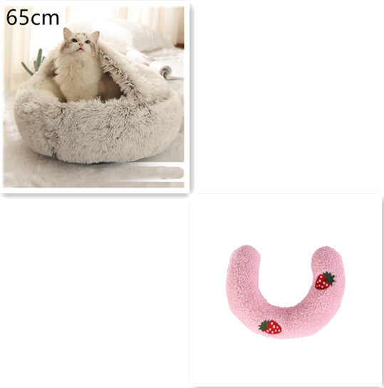 2 en 1 Lit pour chien et chat Lit d'hiver pour animaux de compagnie Lit rond en peluche Lit chaud Maison douce longue en peluche Produits pour animaux de compagnie