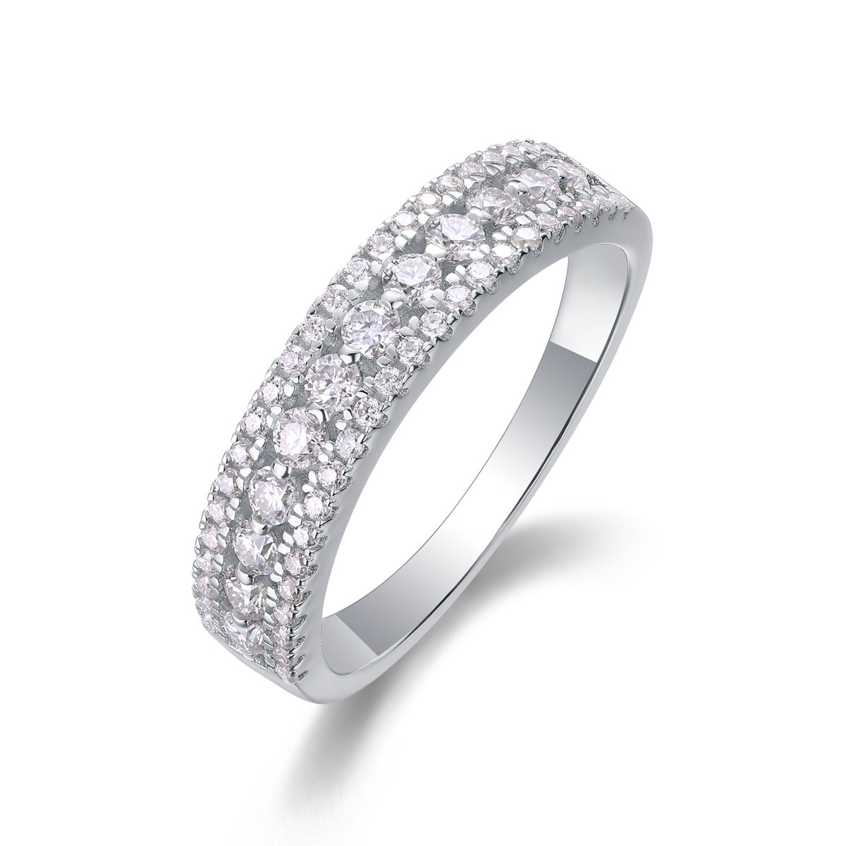 Luxuriöser, modischer, mehrreihiger Diamantring mit Moissanit-Silberring 