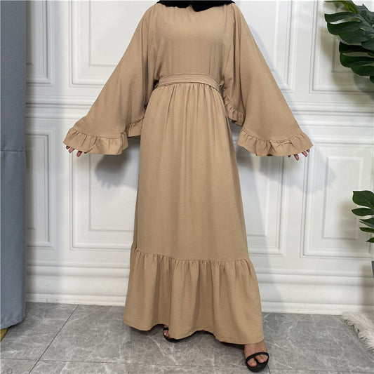 Stylish Fashionable Women'S Solid Color Patchwork Muslim Dress for Ev