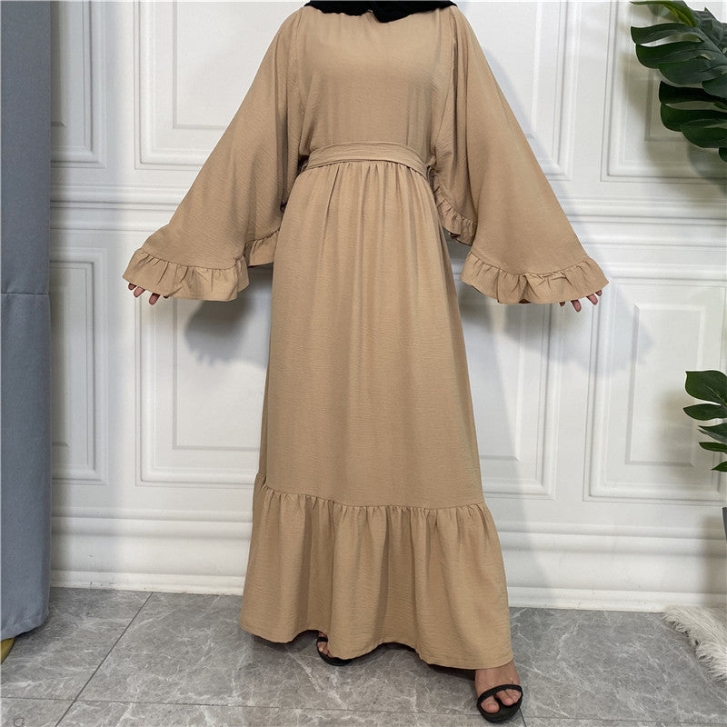 Robe musulmane élégante de couleur unie avec patchwork pour femme