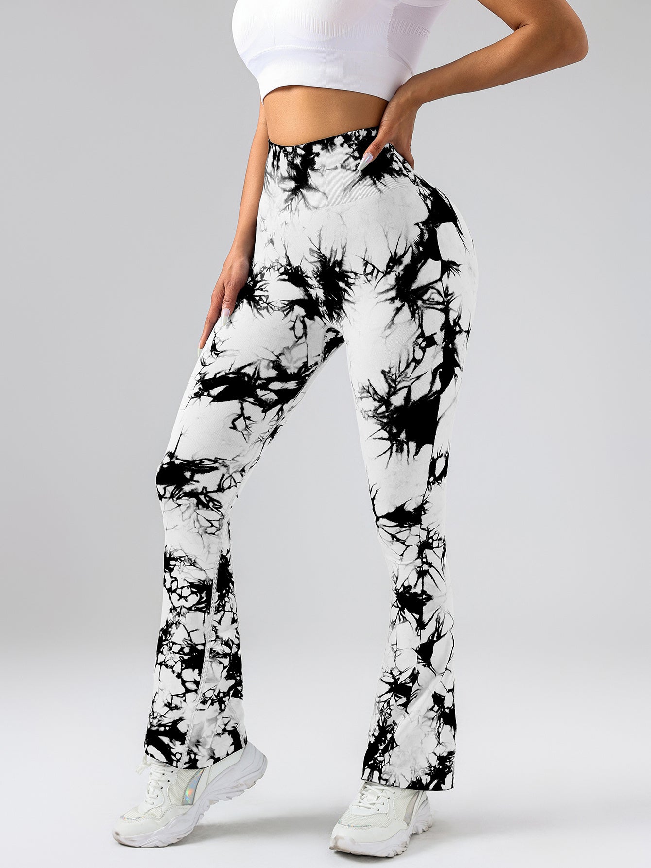 2er-Pack Batik-Leggings mit hoher Taille, ausgestellt, Po-Lifting, Fitness, Sport, Yoga, Schlaghosen für Damen, Workout-Leggings für Damen, nahtlose Leggings zum Kneten des Po-Liftings