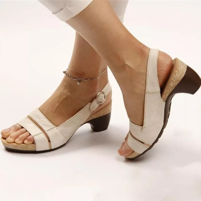 Knöchelriemen Sandalen Sommer Low Heel Peep Toe Schuhe Damen