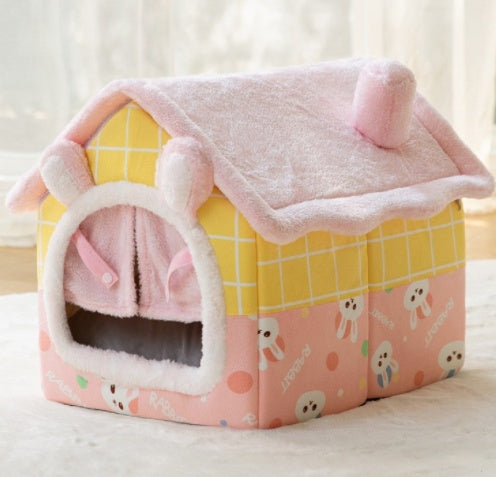 Niche pliable pour chien, lit pour chat, villa d'hiver, chenil, niche amovible, nid chaud, grotte fermée, canapé, fournitures pour animaux de compagnie