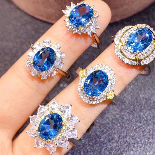 Stylish Ladies Fashion Personality Natural Blue Topaz Ring for Everyd