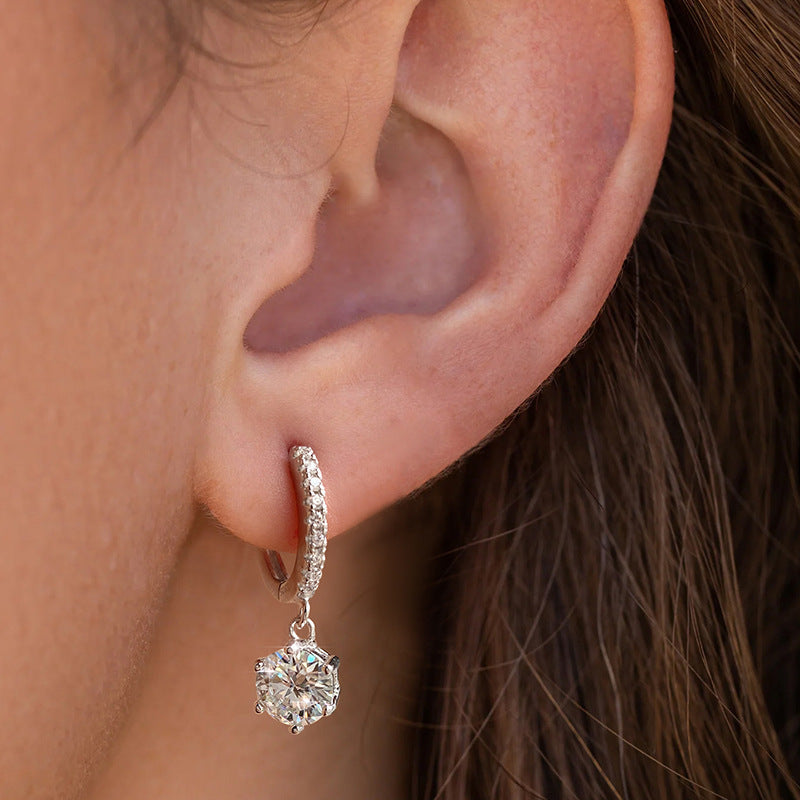 Boucles d'oreilles pendantes en argent sterling 925 classique six griffes moissanite femme