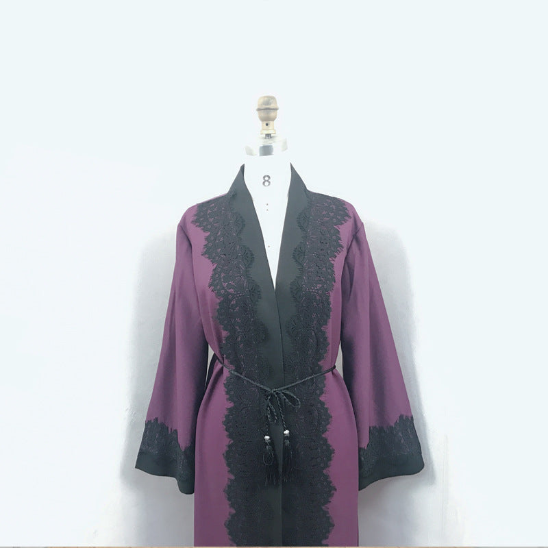 Stylish Muslim Women'S Lace Dress Cardigan Robe for Everyday Wear