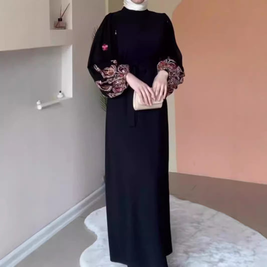 Stylish Temperament Printed Loose Long Muslim Gown Dress for Everyday