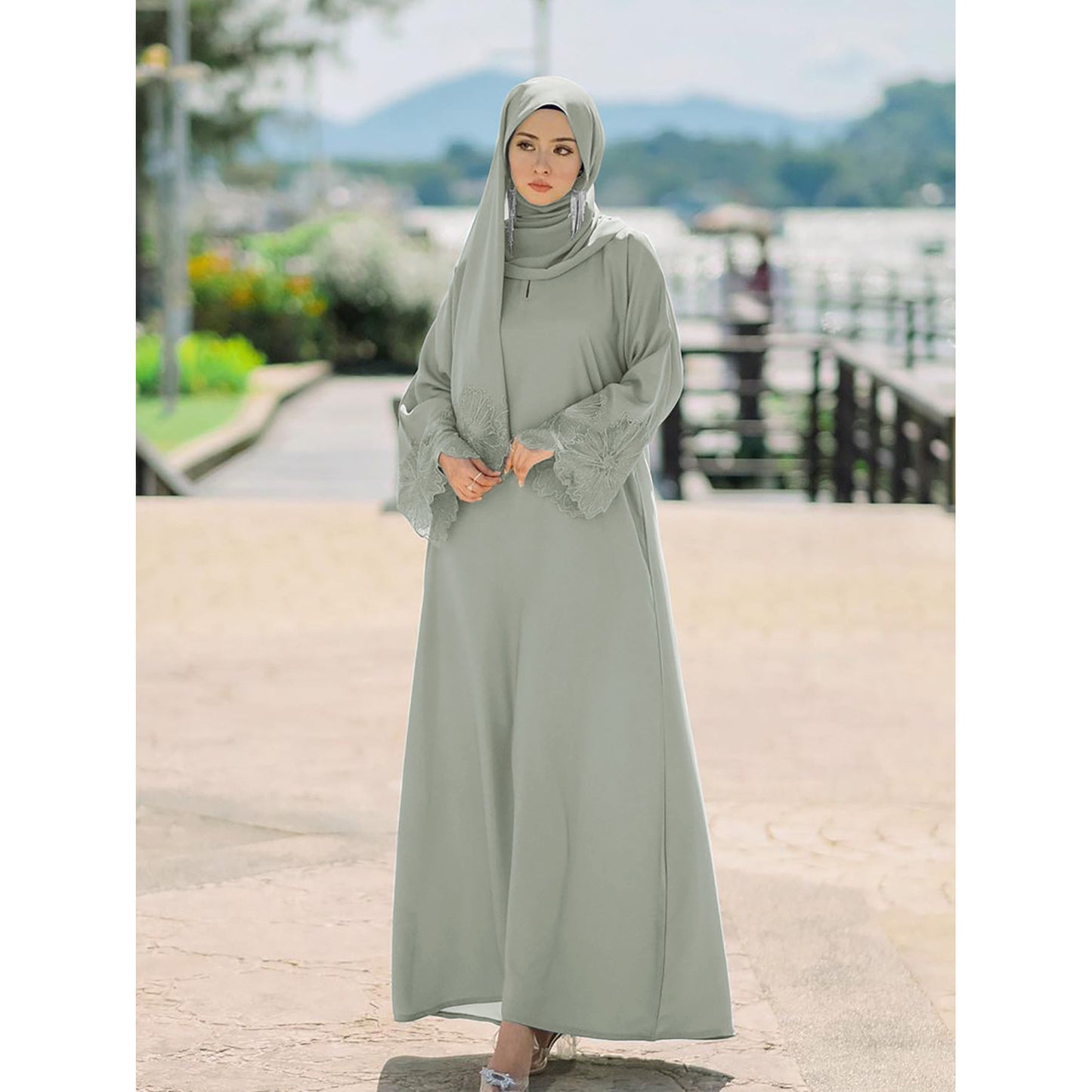 Robe musulmane pour femme, robe malaise indonésienne avec foulard