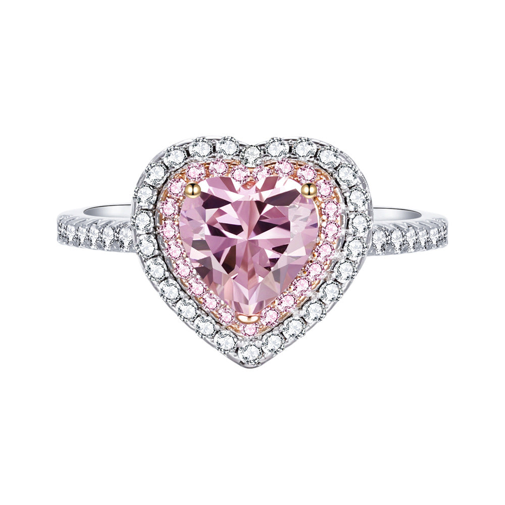 925 Sterling Silver Pink Diamond Egg-shaped Closed Wedding Ring European And American