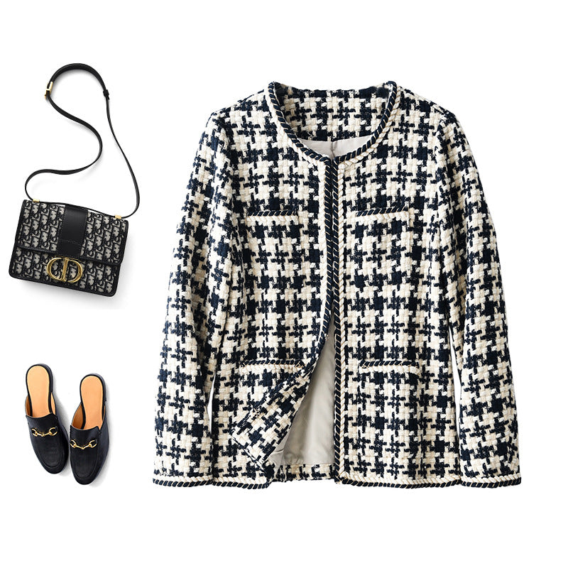 Stylish Houndstooth Small Fragrance Jacket Women Clothing for Everyda