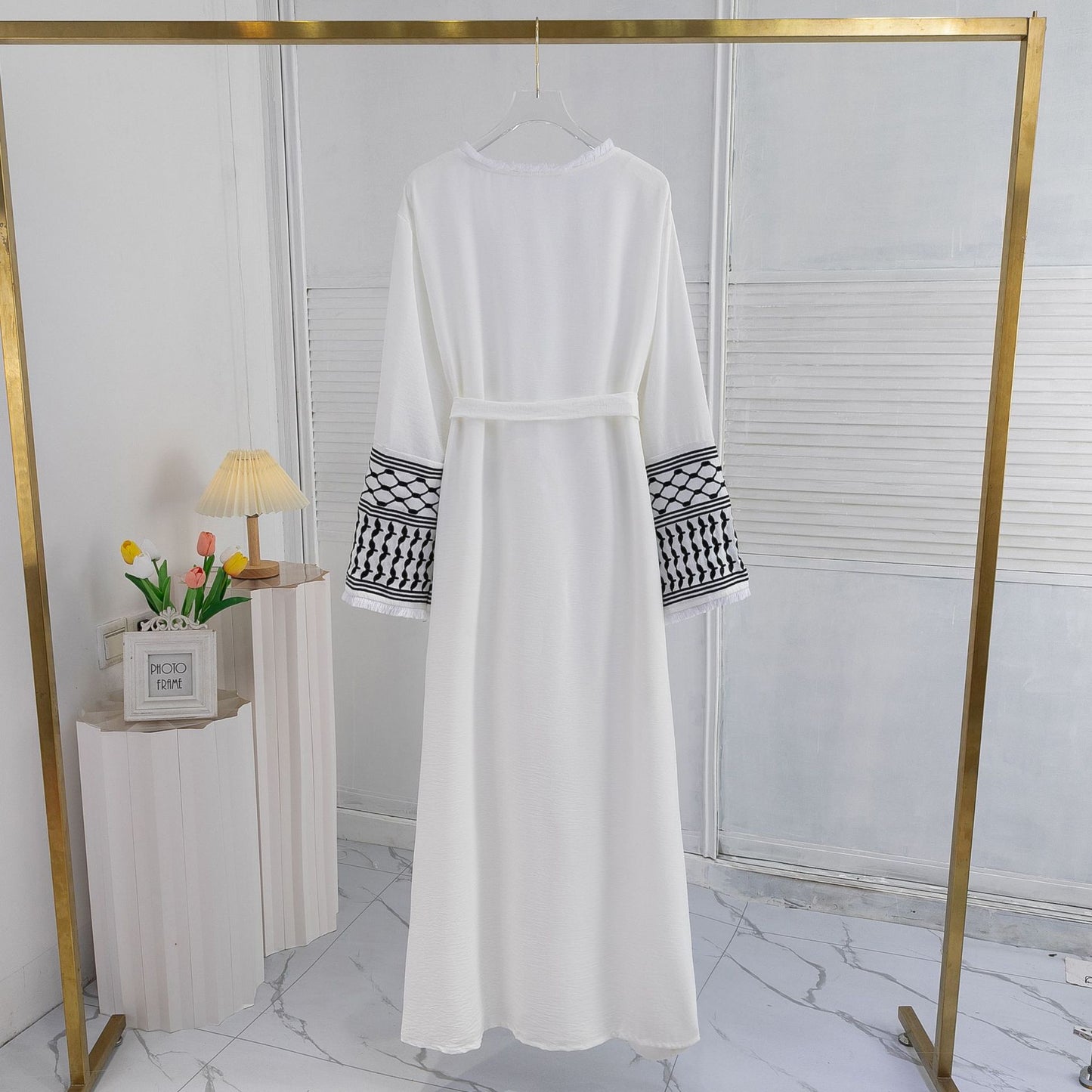 Élégant Cardigan Brodé Robe Musulmane pour Femme