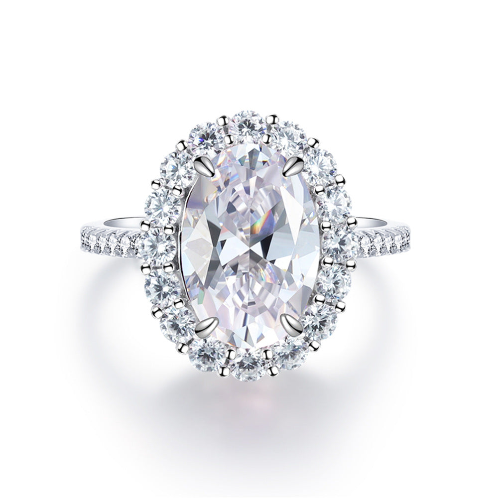 925 Sterling Silver Pink Diamond Egg-shaped Closed Wedding Ring European And American