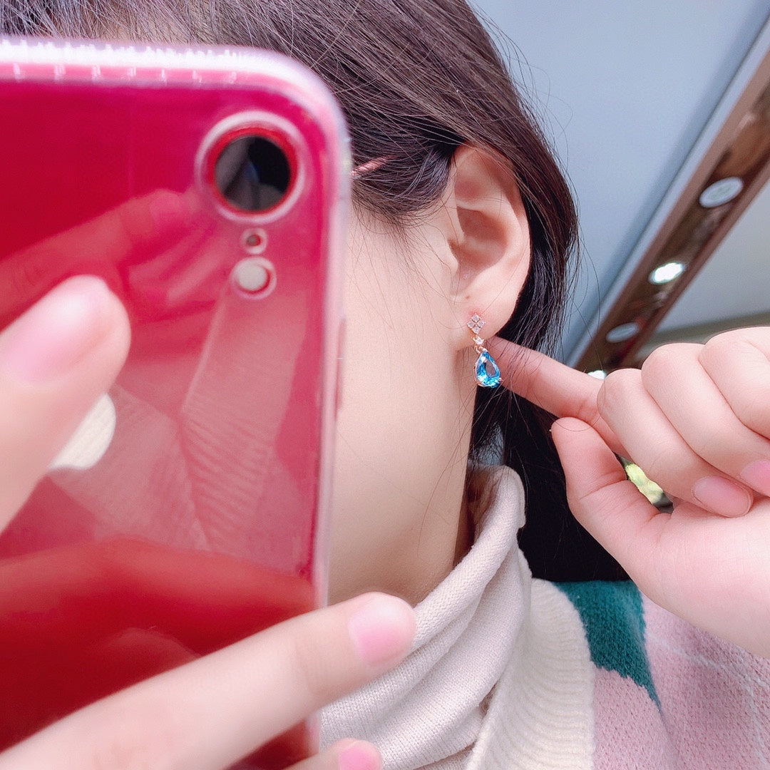 Boucles d'oreilles femme en topaze bleue naturelle