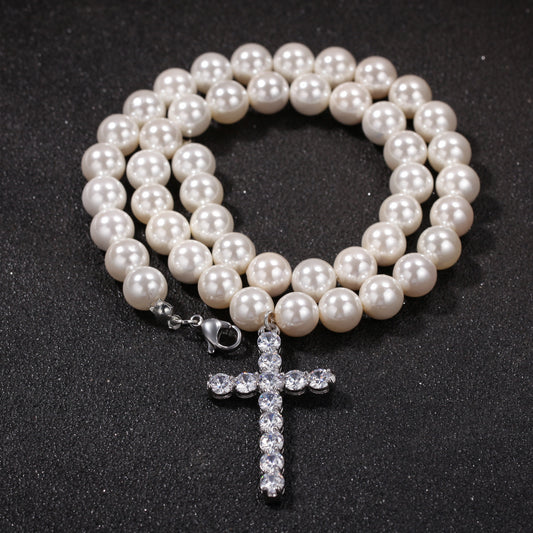 Simple Cross 8-10Mm Pearl Necklace Trendy Accessories For Men And