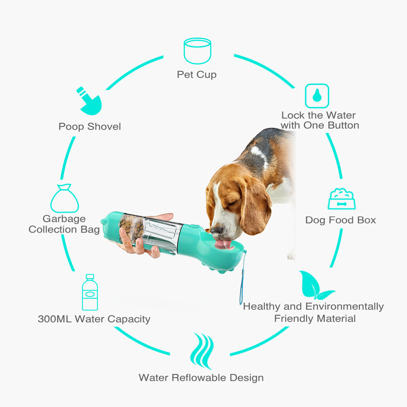 Bouteille d'eau pour animaux de compagnie, gamelle, rangement de sacs poubelles, portable pour voyage en extérieur, bouteille d'eau 3-en-1 pour chien