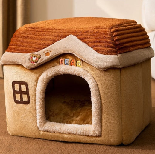 Niche pliable pour chien, lit pour chat, villa d'hiver, chenil, niche amovible, nid chaud, grotte fermée, canapé, fournitures pour animaux de compagnie
