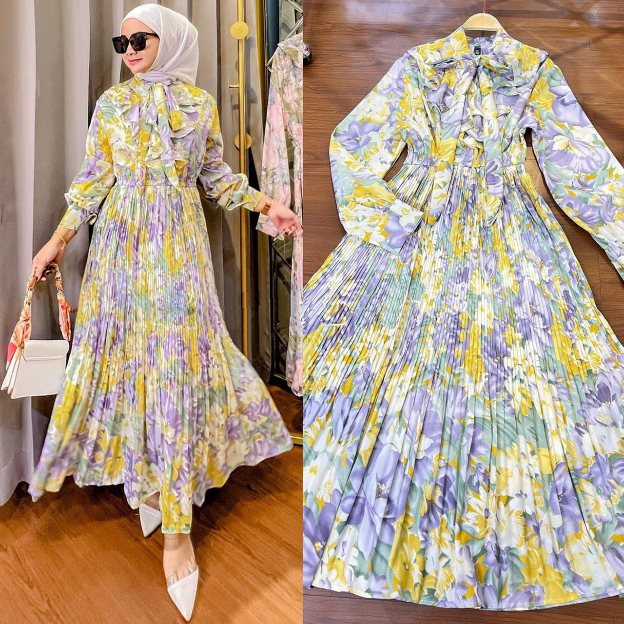 Robe imprimée plissée musulmane malaise indonésienne