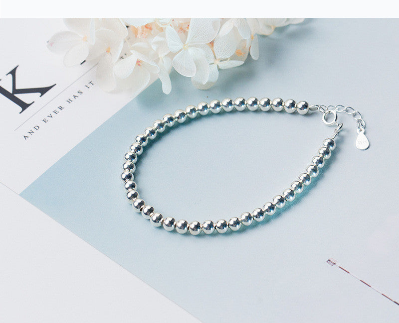 S925 Silver Bracelet Retro Simple Silver Ball Round Bead Bracelet Sweet Hand Jewelry