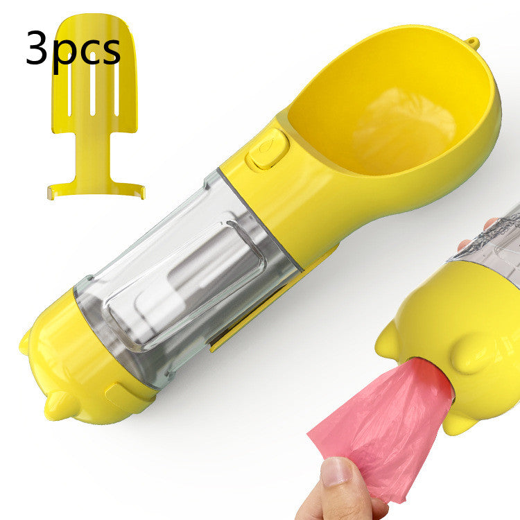Bouteille d'eau pour animaux de compagnie, gamelle, rangement de sacs poubelles, portable pour voyage en extérieur, bouteille d'eau 3-en-1 pour chien