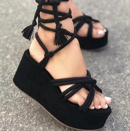 Sommer Frauen Keile Schuhe High Heel Riemchensandalen