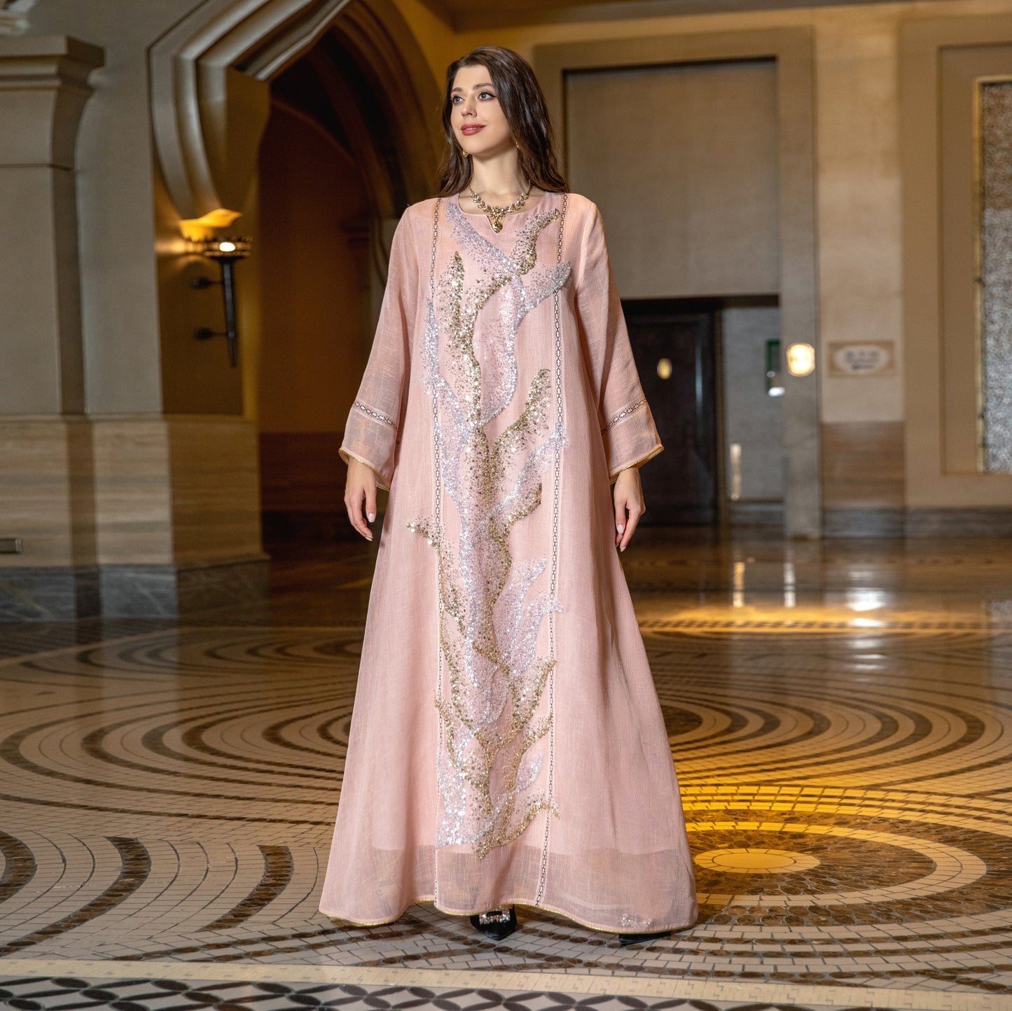 Stylish Muslim Robe Sequined Embroidery Dress for Everyday Wear
