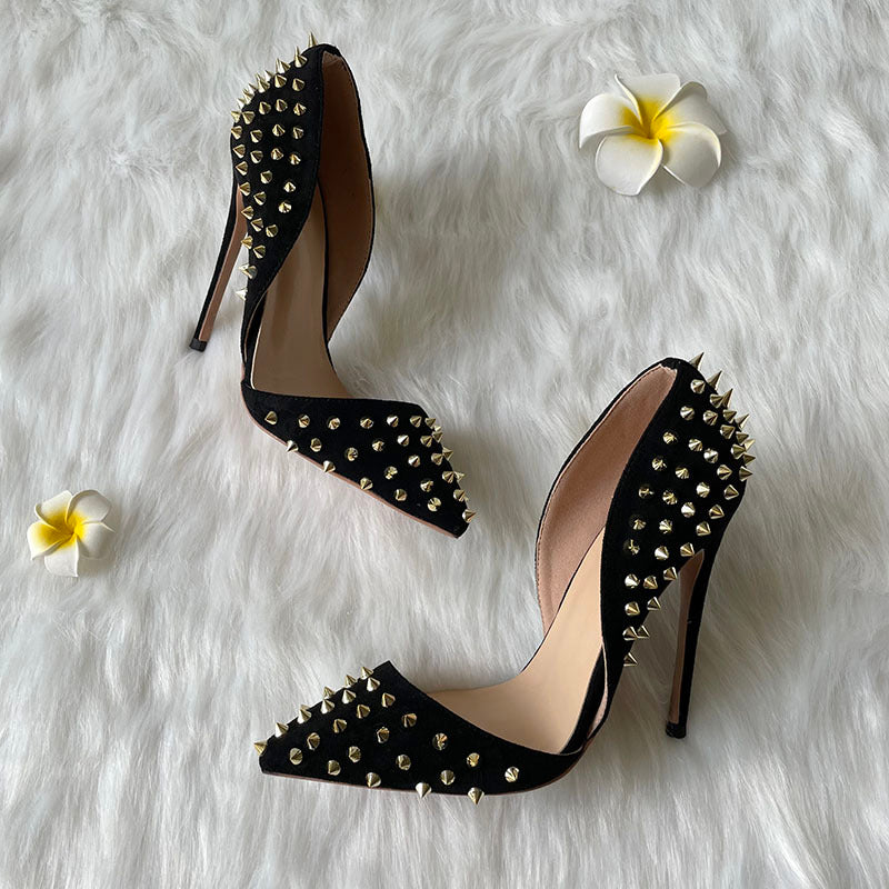 Damenschuhe Schwarz Wildleder Gold Nieten