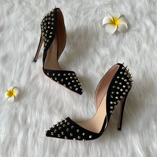 Damenschuhe Schwarz Wildleder Gold Nieten