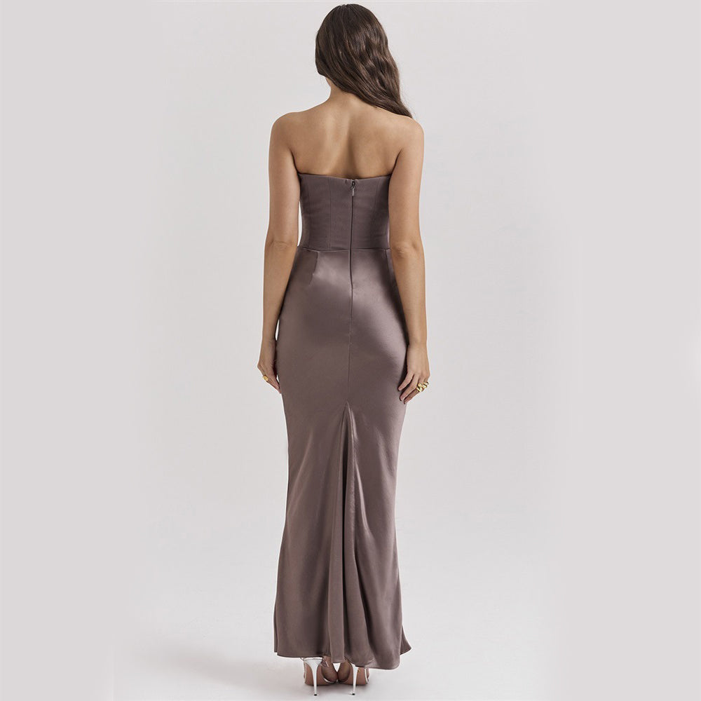 Schlankes Tube Top Maxikleid, sexy, modisch, Bandeau, rückenfrei, Party-Abendkleider für Damen