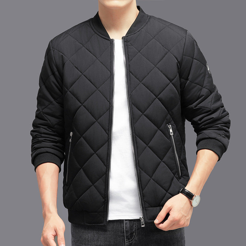 Manteau en coton à motif losanges, blouson de baseball chaud et épais pour homme, vêtement d'extérieur décontracté de couleur unie