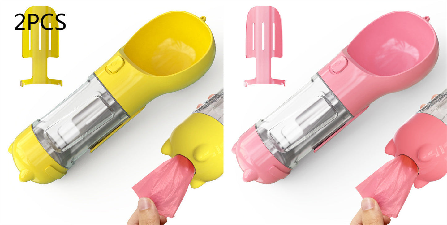 Bouteille d'eau pour animaux de compagnie, gamelle, rangement de sacs poubelles, portable pour voyage en extérieur, bouteille d'eau 3-en-1 pour chien