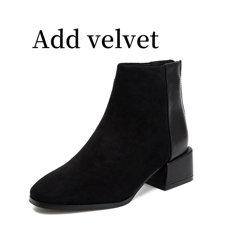 Retro Square Heel Spitzschuh Stiefeletten Mode Vielseitig Chelsea Boot Damenschuhe