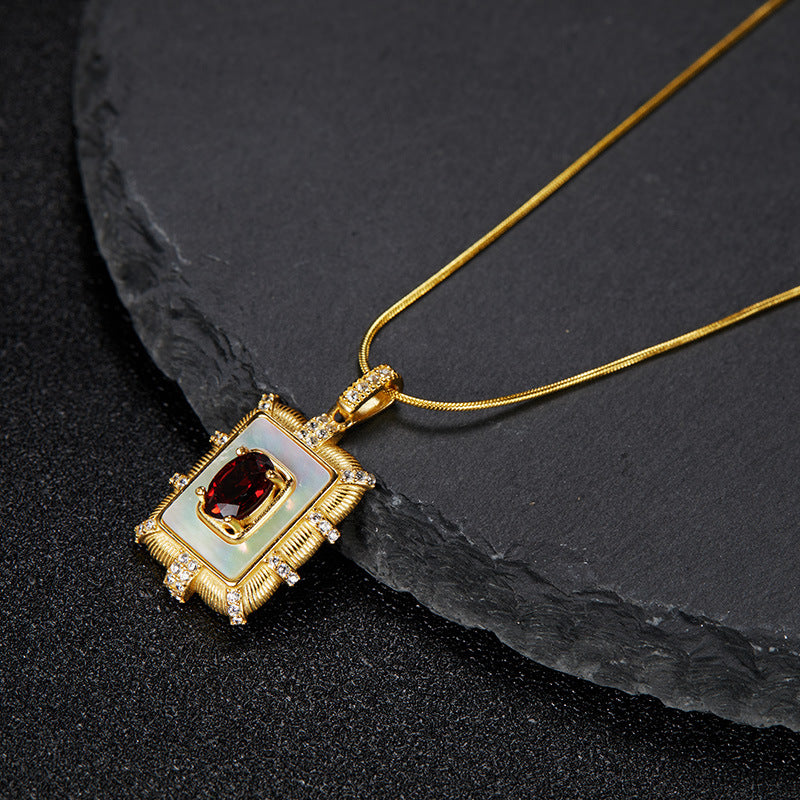 925 Sterling Silver Inlaid Natural Gemstone Necklace