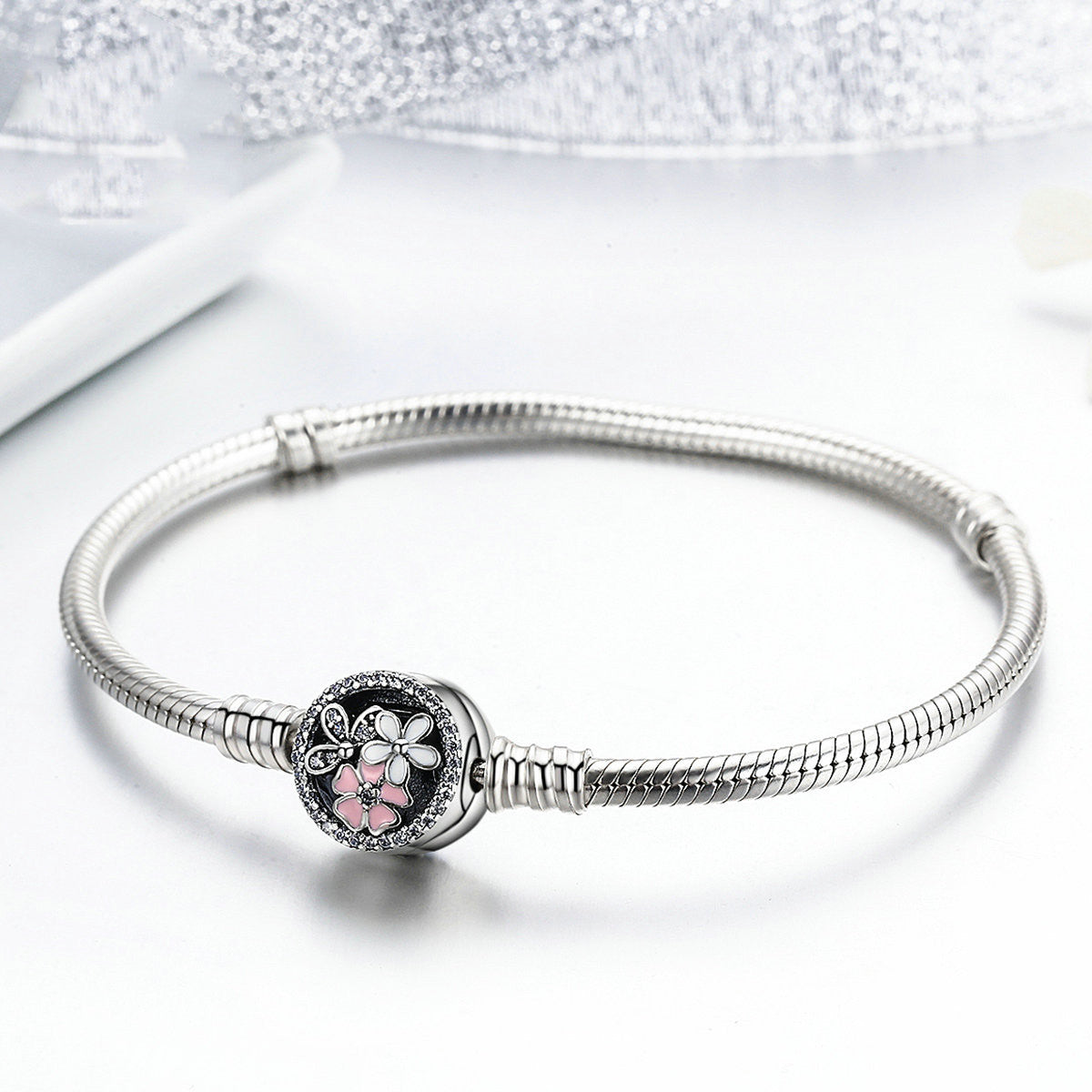 Poetisches Blumen S925 Silberarmband DIY Perlenarmband