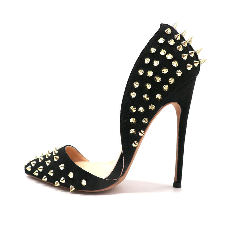 Damenschuhe Schwarz Wildleder Gold Nieten