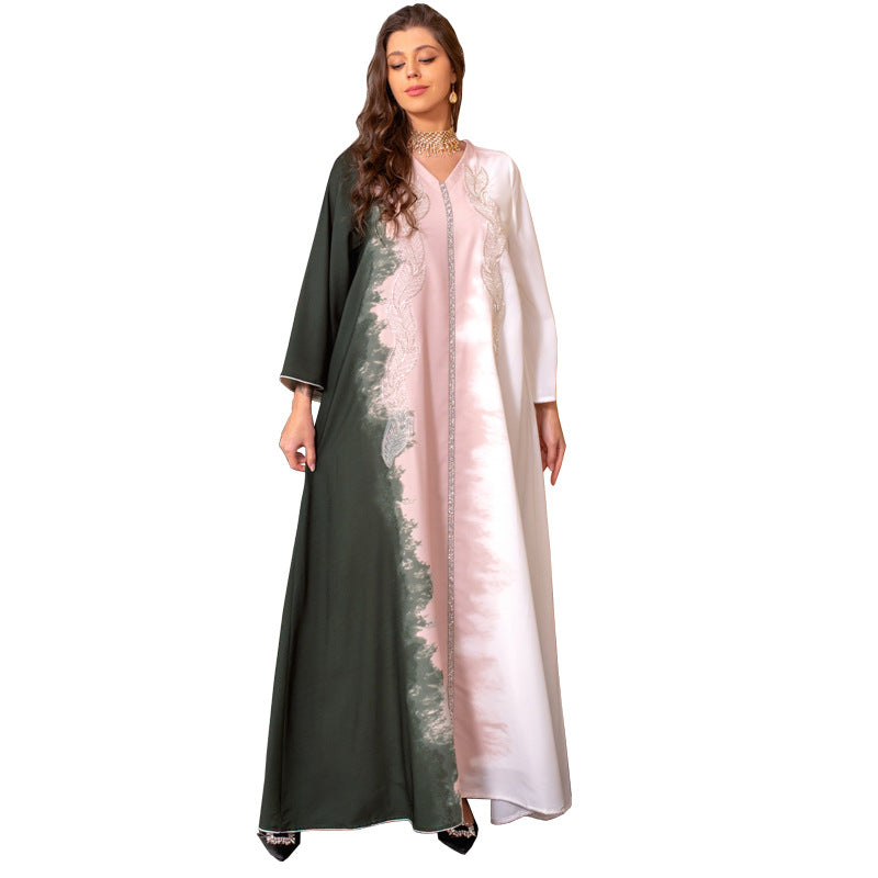 Robe Musulmane Broderie de Perles Teinture par Nouage Strass