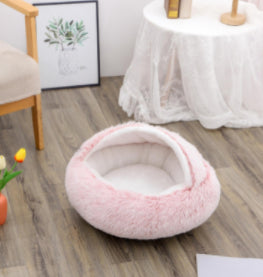 2 en 1 Lit pour chien et chat Lit d'hiver pour animaux de compagnie Lit rond en peluche Lit chaud Maison douce longue en peluche Produits pour animaux de compagnie