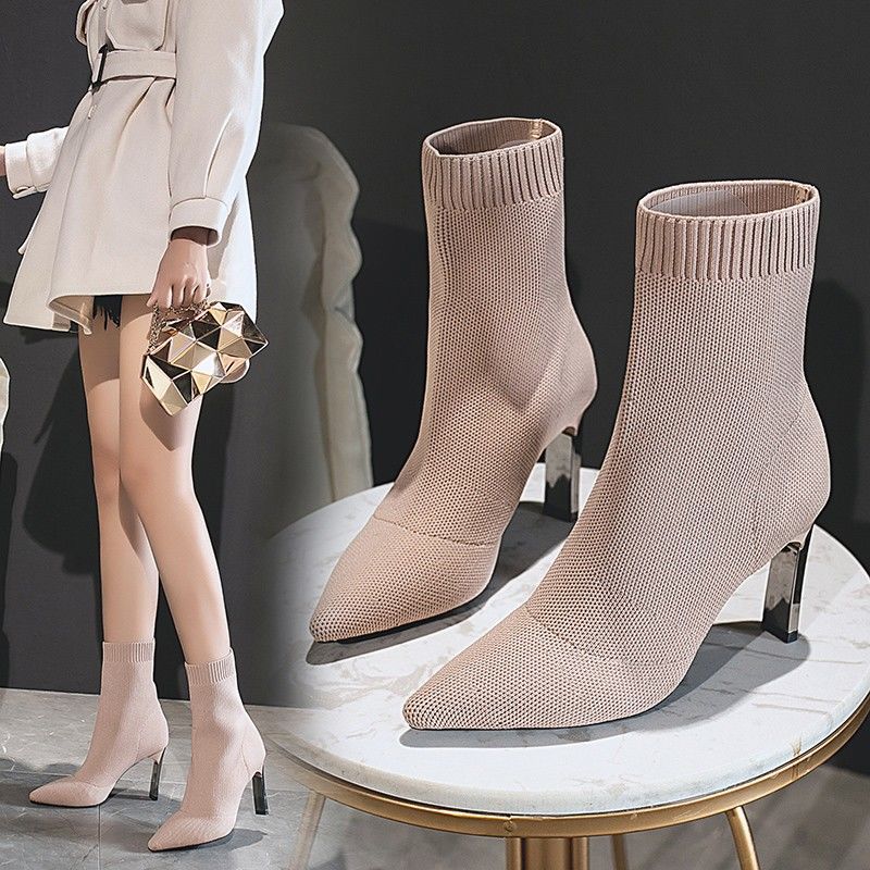 Spitze Zehen Stiefeletten Damen Socken Schuhe